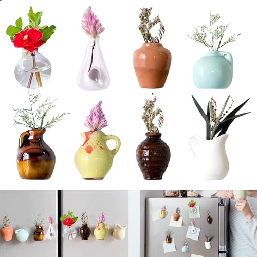 CUVZORA 8 Stück Mini Vase Magnets, 3D Keramik Vase Kühlschrank Magnete, Niedliche lustige Kühlschrankmagnete, für Niedliche Raumgestaltung in Küche, Büro und Wohnbereich von CUVZORA