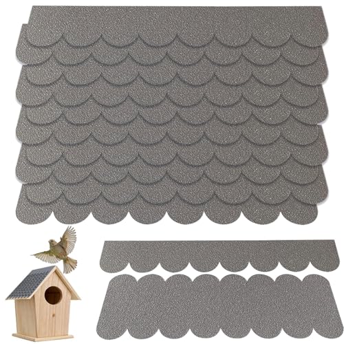 CUVZORA Dachpappe Selbstklebend für Vogelhaus, 21pcs Mini Vogelhaus Verzierungen Filz, Selbstklebende Dachschindeln für Nistkasten, DIY Gartenhaus und Insektenhotel (Grau) von CUVZORA