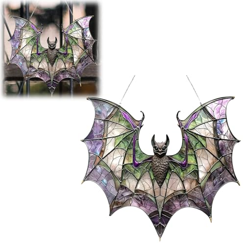 CUVZORA Halloween Fledermaus Sonnenfänger, Reflektierender bunter Acryl Sonnenfänger, Gothic Deko für den Innenbereich, Fenster Hängedekoration, für Halloween Baum Wohnzimmer Party CUVZORA Halloween Fledermaus Sonnenfänger, Reflektierender bunter Acryl Sonnenfänger, Gothic Deko für den Innenbereich, Fenster Hängedekoration, für Halloween Baum Wohnzimmer Party von CUVZORA