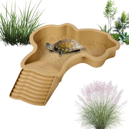 CUVZORA Schwimmbad Erdschildkröte Essgerät, Schwimmbad und Essgerät in einem, Haltbares Material, leicht zu reinigen, ideal für Schildkröten, Schildkröten, Garten und Terrarium (Gelbbraun) von CUVZORA
