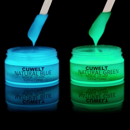 CUWELT Nachtleuchtend Acrylfarben Set, 2X100ml Fluoreszierende Leuchtfarben, Nachtleuchtende Farben, Acryl Glow in The Dark Farbe, Leuchtende Farbe für Halloween-Dekoration, Grün und Blau CUWELT Nachtleuchtend Acrylfarben Set, 2X100ml Fluoreszierende Leuchtfarben, Nachtleuchtende Farben, Acryl Glow in The Dark Farbe, Leuchtende Farbe für Halloween-Dekoration, Grün und Blau von CUWELT