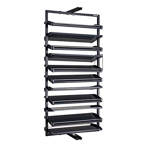 360° Rotierendes Schuhregal Schwarz Metall Ausziehbar Closet Organizer Schuhregale Schmal Hoch für Schrank, vertikaler Regal-Organizer für kleinen Schlafzimmerschrank, platzsparende Aufbewahrung (Siz von CUXAHO
