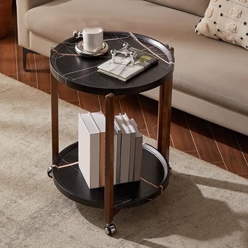 CUXAHO Mobiler Beistelltisch Sofatisch mit Rollen,Couchtisch Kaffeetisch, Wohnzimmertisch Nachttisch Stauraum for Schlafzimmer, Wohnzimmer(Nero,43cm) von CUXAHO