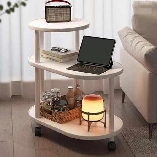 CUXAHO Mobiler Beistelltisch Sofatisch mit Rollen,Couchtisch Kaffeetisch, Wohnzimmertisch Nachttisch Stauraum for Schlafzimmer, Wohnzimmer(Wit) von CUXAHO