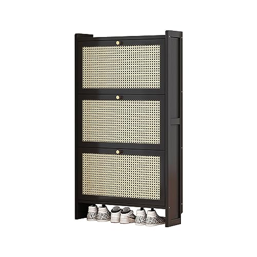 Rattan-Schrank, Schuhschrank für den Eingangsbereich, schmaler Schuhregal-Organizer, schmaler Schuhschrank, freistehender Schuhschrank aus Holz mit Metallbeinen für Eingangsbereich, Flur, Schlafzimmer von CUXAHO