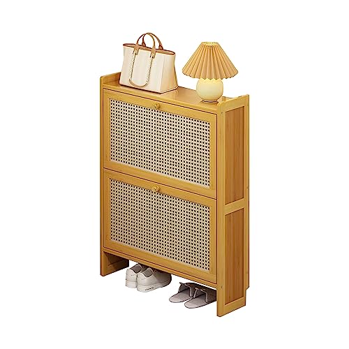 Rattan-Schrank, Schuhschrank für den Eingangsbereich, schmaler Schuhregal-Organizer, schmaler Schuhschrank, freistehender Schuhschrank aus Holz mit Metallbeinen für Eingangsbereich, Flur, Schlafzimmer von CUXAHO