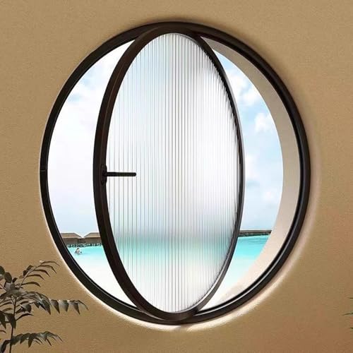 Rundfenster 360° drehbares rundes Fenster aus gehärtetem Glas Glasfenster Aluminiumlegierung(Nero,90cm) von CUXAHO