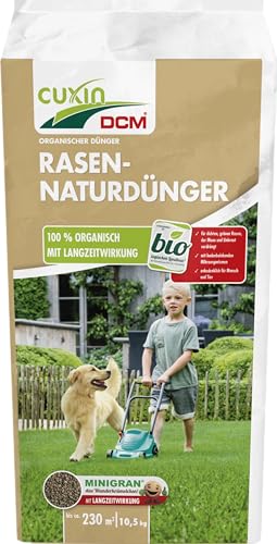 CUXIN DCM Rasen-Naturdünger - Langzeit Rasendünger - Mit MINIGRAN® TECHNOLOGY - unbedenklich für Haustiere - organischer NPK-Dünger - 10,5 KG für 230 qm von CUXIN