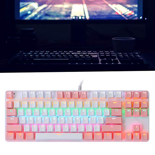 CUYT 87 Tastatur, Computertastatur Mechanische Tastatur Mischlichttastatur für Heim und Büro(White pink, Pisa Leaning Tower Type) von CUYT