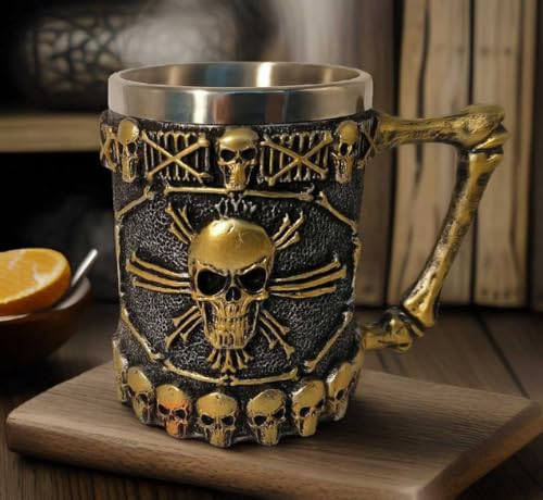 CUZOKOLA Edelstahl-Kaffeetasse mit Totenkopf-Motiv, 14 cm, 400 ml, Wikinger-Totenkopf-Tasse zum Trinken von Tee, Milch, Bierkrug mit Griffen, großer Becher, Skelettbecher, Becher für Männer, Vater, CUZOKOLA Edelstahl-Kaffeetasse mit Totenkopf-Motiv, 14 cm, 400 ml, Wikinger-Totenkopf-Tasse zum Trinken von Tee, Milch, Bierkrug mit Griffen, großer Becher, Skelettbecher, Becher für Männer, Vater, von CUZOKOLA STORES