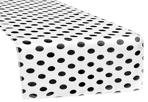 CV Linens 8617us Tischläufer, Satin, gepunktet, 30 x 274 cm, Schwarz und Weiß, 1 Stück von CV Linens