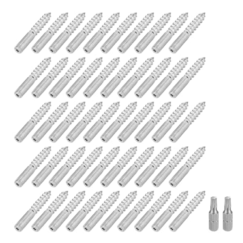50 Stück Stockschrauben M6, Torx Stockschraube Doppelseitige Dübelschrauben Holzschrauben TX25 Doppelgewindeschrauben aus Verzinktem Astahl mit 2 Torx Bit (M6x60mm) von CVASNF