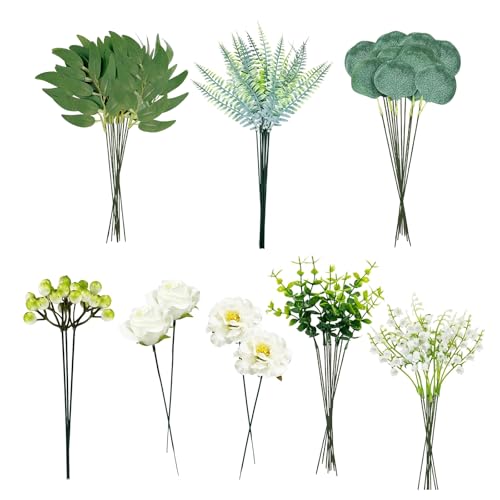 67 Stück Kunstblumen Wie Echt und Künstliche Zweige, Künstliche Blumen Eukalyptus Deko Dekozweige Blätter für DIY Kunstblumenstrauss Blumenstrauß Künstlich Brautstrauß Hochzeit von CVASNF