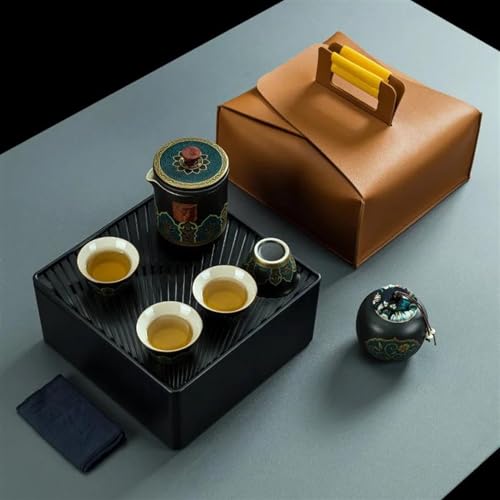 Teekannen und Kaffeegeschirr Reise-Teeset Tragbare Ein Topf Vier Tasse Kung Fu Tee-Set Keramik Teekanne Und Tasse Set Reise Auto Tee-Set Hause Büro Grüner Tee Tee-Set Tee Caddy Teeservice(C) von CVCMGDGNEA