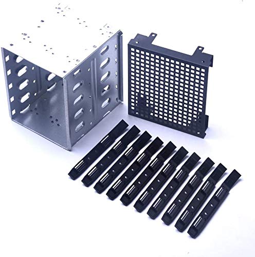 Edelstahl 5.25inch zu 5X 3.5inch SATA SAS HDD Käfig Rack Harte Treiber Tablett Caddy mit Lüfter Space - Festplatte Käfig Adapter Rack Halterung - Silber + Schwarz von CVERY