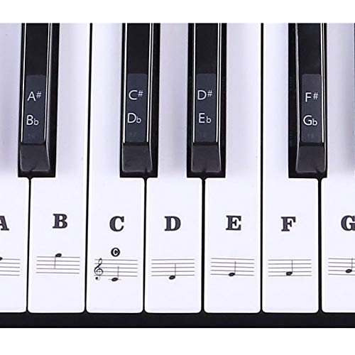 Klaviertastatur-Aufkleber mit 37/49/54/61/88 Tasten, Klavier- und Keyboard-Musiknoten-Aufkleber für weiß und schwarz, transparent und ablösbar für einfachen Klavierunterricht Free Size Schwarz von CVERY