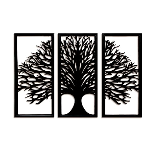CVHOMEDECO. 3 Stück Metall Baum des Lebens Wandkunst 3D Metall Stammbaum Wandpaneele Schöne Wände Kunst für Wohnzimmer Schlafzimmer Badezimmer oder Outdoor-Dekoration, Schwarz von CVHOMEDECO.
