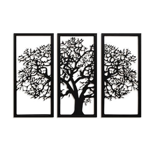 CVHOMEDECO. 3 Stück Metall Stammbaum Wandkunst 3D Metall Baum des Lebens Wandpaneele Schöne Wände Kunst für Wohnzimmer Schlafzimmer Badezimmer oder Outdoor-Dekoration, Schwarz von CVHOMEDECO.