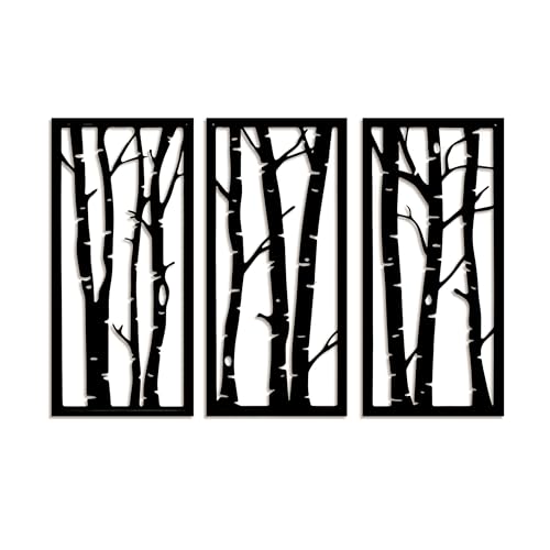 CVHOMEDECO. 3-teiliges Metall-Birkenbaum-Wandkunst, 3D-Metallbaum-Wandpaneele, schöne Wandkunst, für Wohnzimmer, Schlafzimmer, Badezimmer oder Outdoor-Dekoration, Schwarz von CVHOMEDECO.