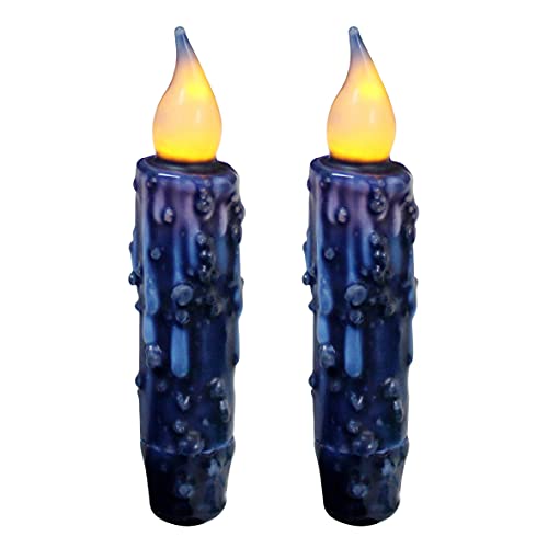 CVHOMEDECO. Handgetauchte batteriebetriebene LED-Timer-Kerzen aus echtem Wachs, rustikale primitive flammenlose Lichter, Dekoration, 11,4 cm, Marineblau, 2 Stück in einem Paket von CVHOMEDECO.