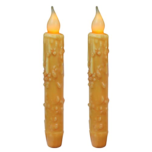 CVHOMEDECO. Handgetauchte batteriebetriebene LED-Timer-Kerzen aus echtem Wachs, rustikale primitive flammenlose Lichter, Dekoration, 16,5 cm, orange, 2 Stück in einem Paket von CVHOMEDECO.