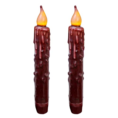 CVHOMEDECO. Echtwachs Hand getaucht batteriebetriebene LED Timer Taper Candles Country Primitive Flameless Lights Dekor, 17,1 cm, Burgund, 2 Stück in einer Packung PC von CVHOMEDECO.