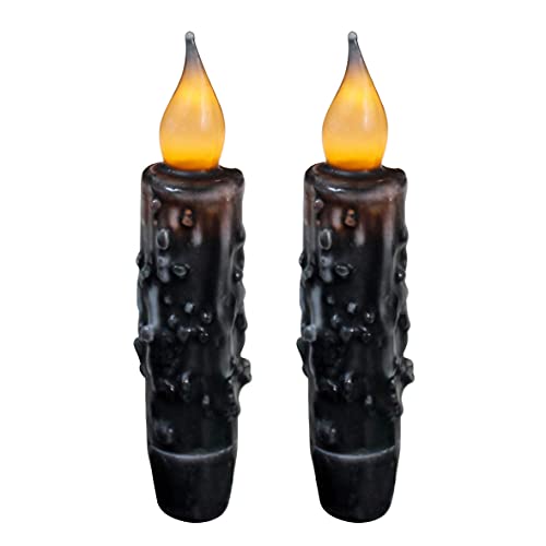 CVHOMEDECO. Echtwachs Hand getauchte batteriebetriebene LED Timer Taper Candles Country Primitive Flameless Lights Dekor, 12 cm, Mattschwarz, 2 Stück in einer Packung von CVHOMEDECO.