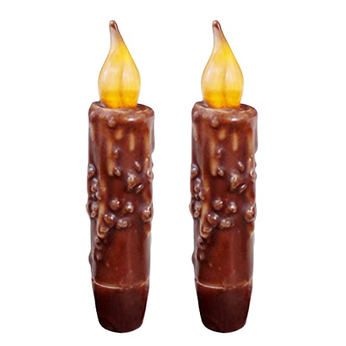 CVHOMEDECO. Echtwachs Hand getaucht batteriebetriebene LED Timer Taper Candles Country Primitive Flameless Lights Dekor, 12 cm, Kaffee, 2 Stück in Einer Packung von CVHOMEDECO.