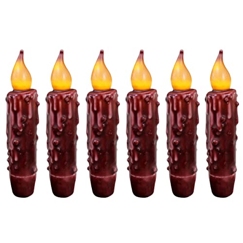 CVHOMEDECO. Echtwachs Hand getauchte batteriebetriebene LED-Timer-Kerzen-Kerzen Rustikale Primitive flammenlose Lichter-Dekor, 12 cm, Burgund, 6 Stück in einer Packung von CVHOMEDECO.
