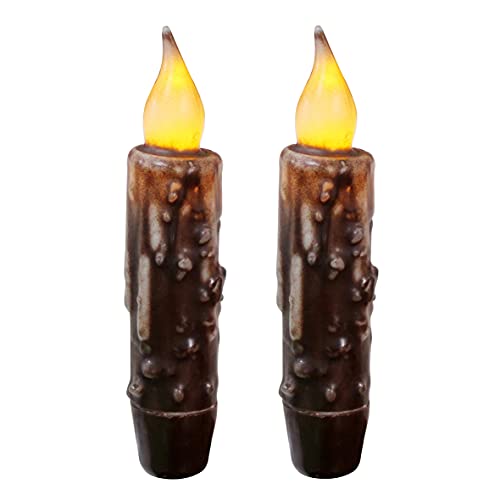 CVHOMEDECO. Echtwachs Hand getauchte batteriebetriebene LED Timer Taper Candles Country Primitive Flameless Lights Dekor, 12 cm, Braun, 2 Stück in Einer Packung von CVHOMEDECO.