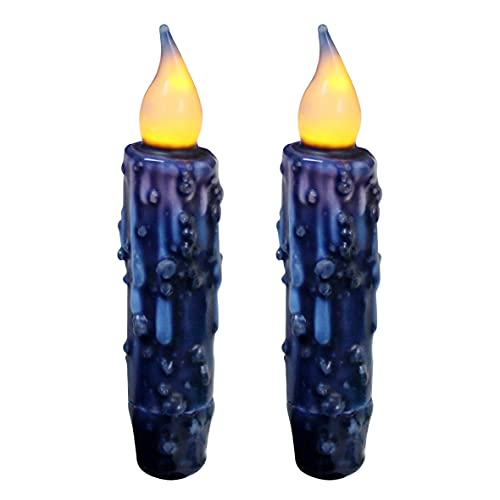 CVHOMEDECO. Echtwachs, handgetaucht, batteriebetrieben, LED-Timer, Kegelkerzen, rustikal, primitiv, flammenlos, 12 cm, Marineblau, 2 Stück in einer Packung von CVHOMEDECO.