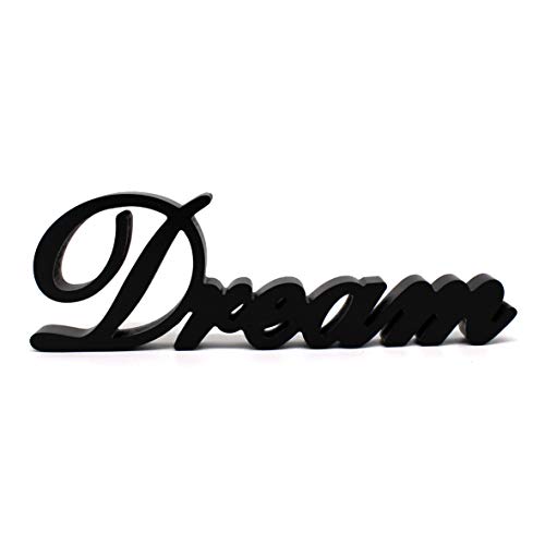 CVHOMEDECO. Mattschwarzes Holzwortzeichen Freistehender "Dream" Schreibtisch/Tisch/Regal/Hauswand/Büro Dekoration Kunst, 35,6 x 10,8 x 2,5 cm von CVHOMEDECO.