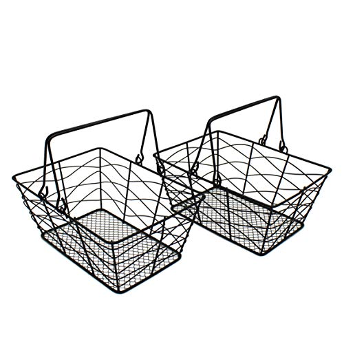 CVHOMEDECO. Metalldraht Obstkörbe Eierkörbe Sammelkörbe mit Griff Country Antique Aufbewahrungskörbe Schwarz, 2er-Set von CVHOMEDECO.