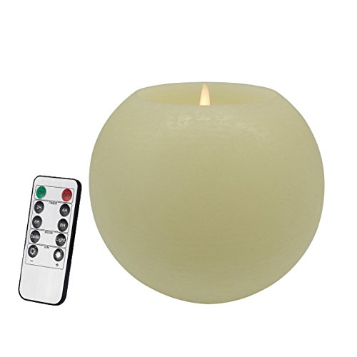 CVHOMEDECO. Moon Sphere Wax LED Tanzende Flammenkerze Kugel Batteriebetriebene Wachs LED Flammenlose Kerze mit Timer und Fernbedienung, Durchm. 15,2 x 12,7 cm, Creme von CVHOMEDECO.