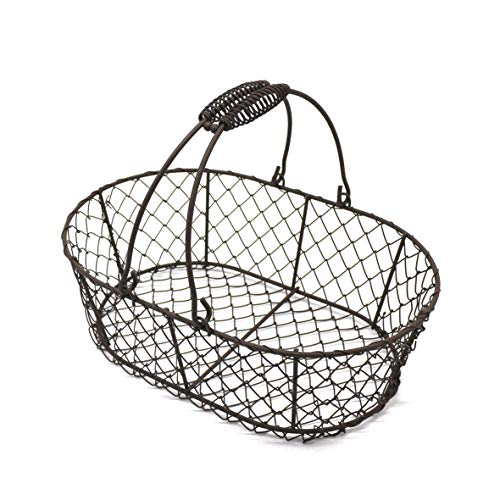 CVHOMEDECO. Ovaler Metalldraht Eierkorb Draht Obstkorb mit Griff Primitives Vintage Style Aufbewahrungskorb Rostig, 27,9 x 18,4 x H 8,9 cm von CVHOMEDECO.