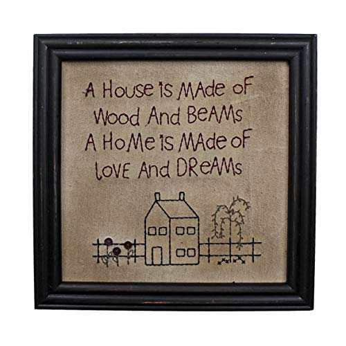 CVHOMEDECO. Primitive Antike A House is Made of Wood and Beams, A Home is Made of Love and Dreams Stickerei Rahmen Wandmontage Hängende Dekor Kunst, 30,5 x 30,5 cm von CVHOMEDECO.