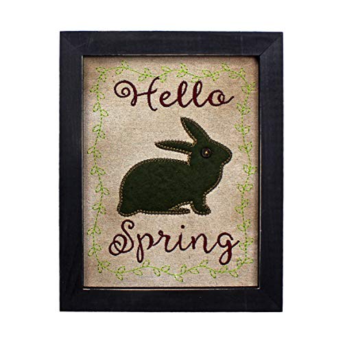 CVHOMEDECO. Primitive Vintage Hello, Spring Stickerei Rahmen Wandmontage Hängende Dekor Kunst, 20,3 x 25,4 cm von CVHOMEDECO.