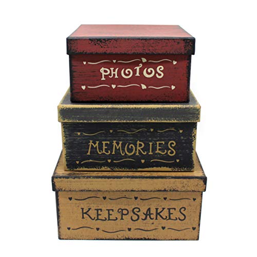 CVHOMEDECO. Primitive Vintage Square Fotos, Erinnerungen, Andenken Karton Nistkästen, groß 22,8 x 22,8 x 11,4 cm. 3er-Set. von CVHOMEDECO.