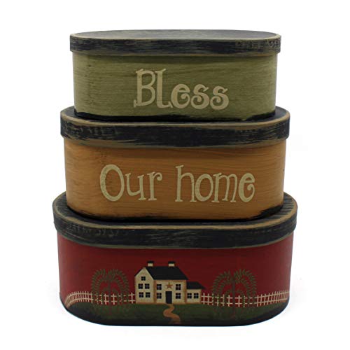 CVHOMEDECO. Primitives Rustikale Ovale Nistkästen aus Pappe Bless Our Home, groß 24,7 x 14 x 10 cm, 3er Set. von CVHOMEDECO.