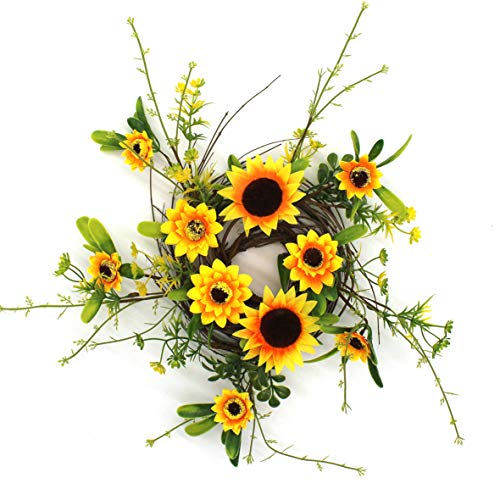 CVHOMEDECO. Rustic Country Künstlicher Sonnenblumen- und Zweigkranz, ganzjährig vollgrüner Kranz für Innen- oder Außenausstellung, 22,9 cm von CVHOMEDECO.