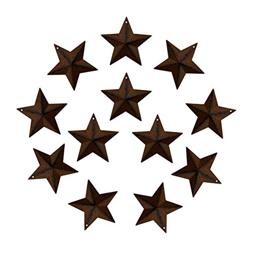 CVHOMEDECO. Rustikale Primitive Antik Vintage Geschenke Rusty/Black Small Metal Barn Star Wand/Tür Dekor, 6,4 cm, 12er Set. von CVHOMEDECO.