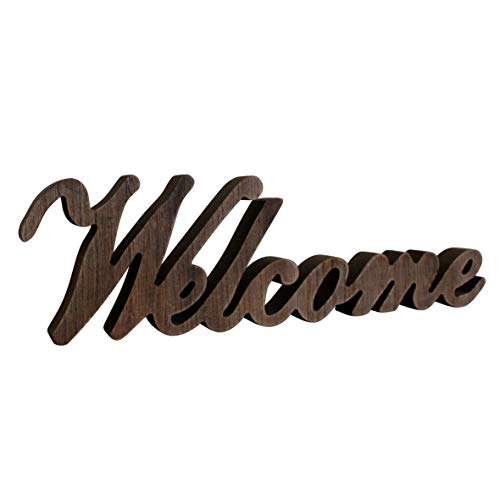 CVHOMEDECO. Rustikales Vintage Distressed Holz Wort Zeichen freistehend "Welcome" Tischplatte/Regal/Home Wall/Büro Dekoration Kunst, 36,8 x 10,8 x 2,5 cm von CVHOMEDECO.