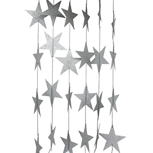 CVHOMEDECO. Silber Glitzerte Papier Sterne String Star Girlande Hängendes Dekor für Hochzeit Geburtstag Party Festival Home Hintergrund Dekorativ, 250 cm, Packung mit 2 Stück CVHOMEDECO. Silber Glitzerte Papier Sterne String Star Girlande Hängendes Dekor für Hochzeit Geburtstag Party Festival Home Hintergrund Dekorativ, 250 cm, Packung mit 2 Stück von CVHOMEDECO.