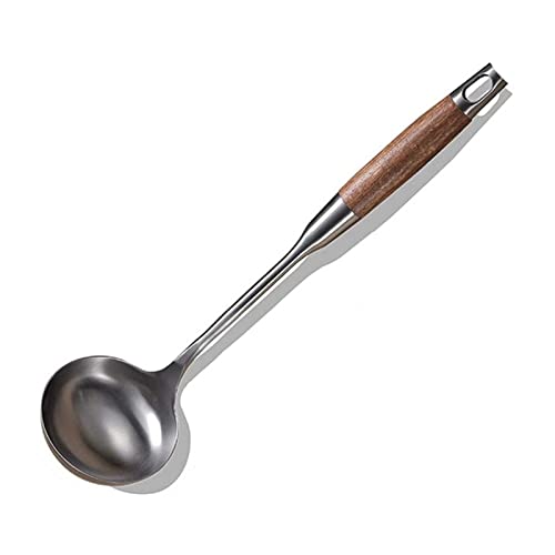 Suppenlöffel lang aus Edelstahl 304, großer Küchensuppenlöffel mit Holzgriff aus Birnenblüten zum Kochen von Suppe und Sauce von CVNIMV