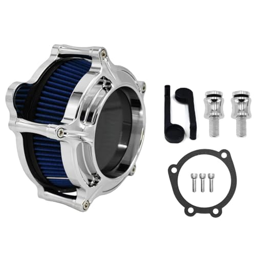 Doppelschicht Stahlfilter‌ Luftfilter-Einlassfilter Chrom Fit Für Harley Sportster XL48 Dyna FXDLS Touring Electra Road Glide Softail FLSTNSE Kompatibel 2-Takt-Motoren‌(Blue Filter B) von CVPX