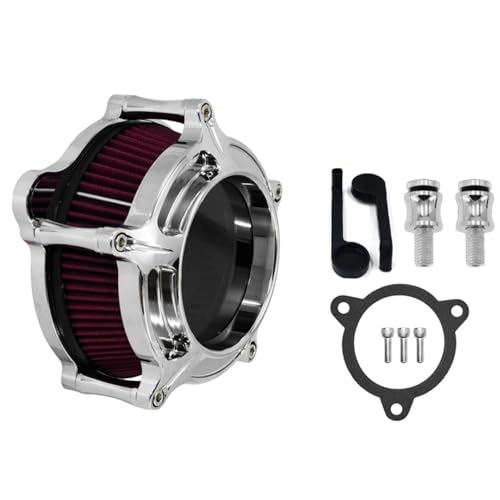 Doppelschicht Stahlfilter‌ Luftfilter-Einlassfilter Chrom Fit Für Harley Sportster XL48 Dyna FXDLS Touring Electra Road Glide Softail FLSTNSE Kompatibel 2-Takt-Motoren‌(Red Filter C) von CVPX
