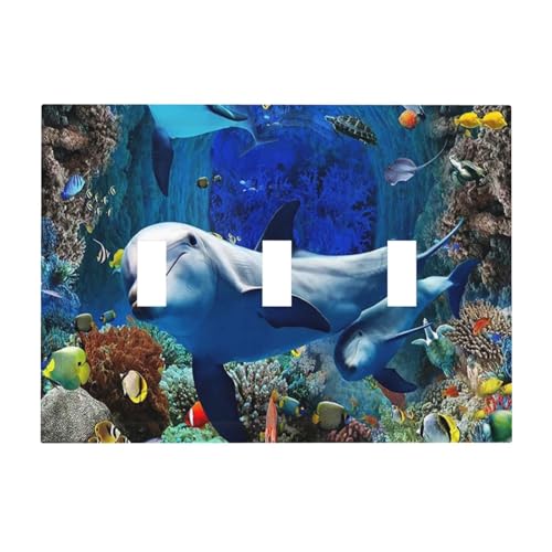 Delfin, Ozean, Fisch, Meerestier, 3-Gang, Dreifach-Kippschalter, Wandplatte, Abdeckung, dekorative elektrische Frontplatte für rustikale Scheunentür, Zuhause, Wohnzimmer, Dekoration von CVRELKHED