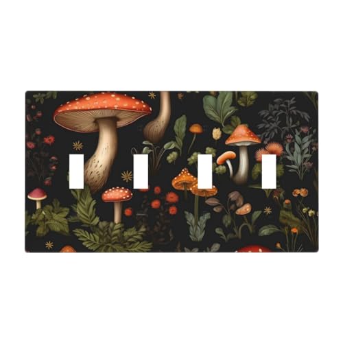 Pilz-Boho-Lichtschalter-Abdeckung, 4-Gang-Lichtschalter-Abdeckung, dekorative Vierfach-Kipp-Wandplatte, dekorative elektrische Frontplatte für Küche, Zuhause, Scheune, Bauernhaus, Dekoration, groß Pilz-Boho-Lichtschalter-Abdeckung, 4-Gang-Lichtschalter-Abdeckung, dekorative Vierfach-Kipp-Wandplatte, dekorative elektrische Frontplatte für Küche, Zuhause, Scheune, Bauernhaus, Dekoration, groß von CVRELKHED