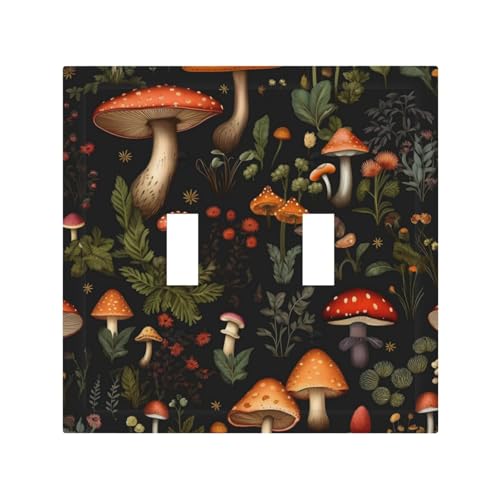 Pilz-Boho-Lichtschalter-Abdeckung, dunkles Blumenblatt, 2-Gang-Doppel-Kippschalter, dekorative Wandplatte, elektrische Frontplatte für Landhausstil, Badezimmer, Zuhause, Wohnzimmer Pilz-Boho-Lichtschalter-Abdeckung, dunkles Blumenblatt, 2-Gang-Doppel-Kippschalter, dekorative Wandplatte, elektrische Frontplatte für Landhausstil, Badezimmer, Zuhause, Wohnzimmer von CVRELKHED