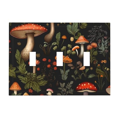 Pilz-Lichtschalter, Boho, dunkles Blumenblatt, 3-Gang, Dreifach-Kippschalter, Wandplatte, Abdeckung, dekorative elektrische Frontplatte für rustikale Scheunentür, Zuhause, Wohnzimmer, Dekoration Pilz-Lichtschalter, Boho, dunkles Blumenblatt, 3-Gang, Dreifach-Kippschalter, Wandplatte, Abdeckung, dekorative elektrische Frontplatte für rustikale Scheunentür, Zuhause, Wohnzimmer, Dekoration von CVRELKHED